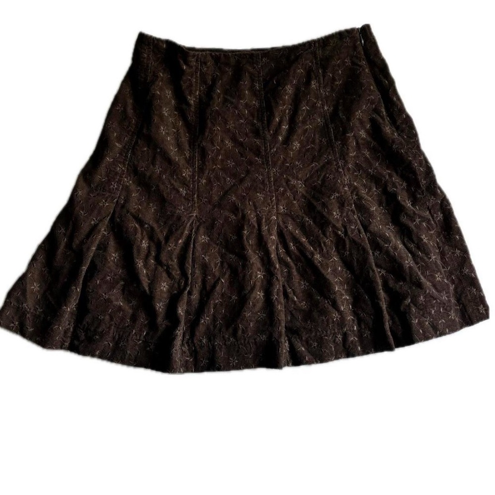 vintage brown corduroy mini skirt with floral embroidery
